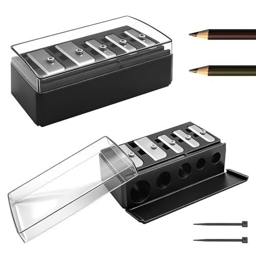 2-Pack 5-Hole Makeup Pencil Sharpener with Lid for Eyeliner & Lip Liner