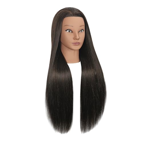 30" Brown 80% Human Hair Mannequin Head with Stand