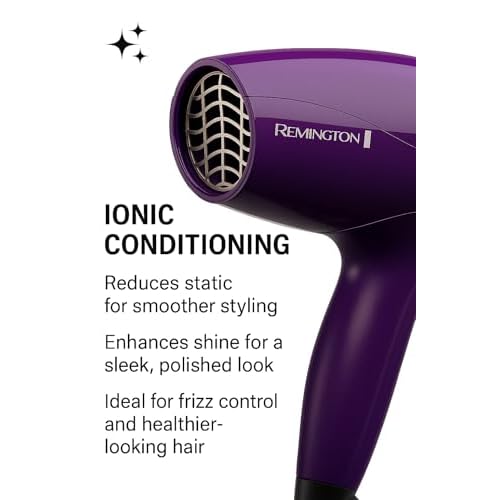 Remington Ionic Compact Hair Dryer, Travel Size, 1875 Watts, 3 Heat and 2 Speed Settings