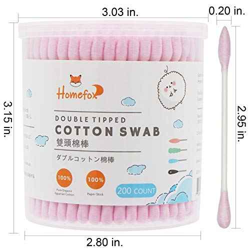 Pink Cotton Swabs Precision Pointed - 200 Count Pointy Organic Cotton Double Side Tightly Wrapped Cotton Tips Paper Stick Soft Gentle Lint-Free Cruelty-Free, Pointy & Round (Pink)