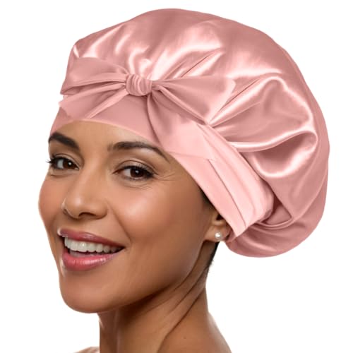 Silk Bonnets 100% Mulberry Silk Sleep Cap Breathable & Adjustable Sleeping Caps Non Slip Silk Hair Wrap Women Night Cap for Curly Hair with Elastic Tie Band Silk Satin Turban