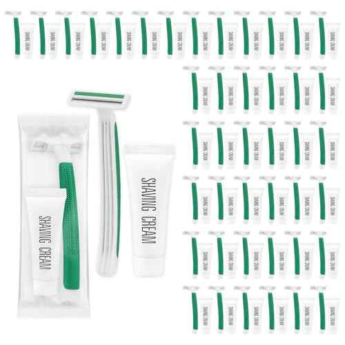 Disposable Razors in Bulk ,Green Razors Individually Wrapped Bulk,Twin Blade Razors with Clear Safety Cap and Shaving Cream, Razors For Homeless, Hotel,Air Bnb,Shelter/Homeless/Travel (100)