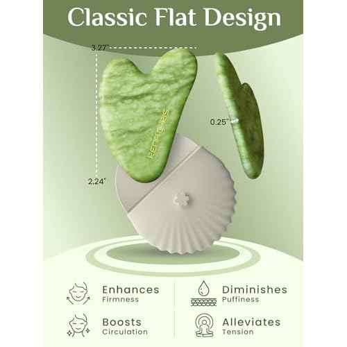 Rena Chris Gua Sha Facial Tools, Xiuyan Jade Stone Guasha Tool for Face Massage, Manual Facial Massager Tool for Jawline Sculpting and Puffiness Reduction with Silicone Case (Green)