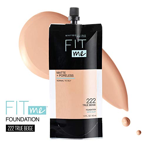 Maybelline New York Fit Me Matte + Poreless Liquid Foundation, Pouch Format, 222 True Beige, 1.3 Ounce