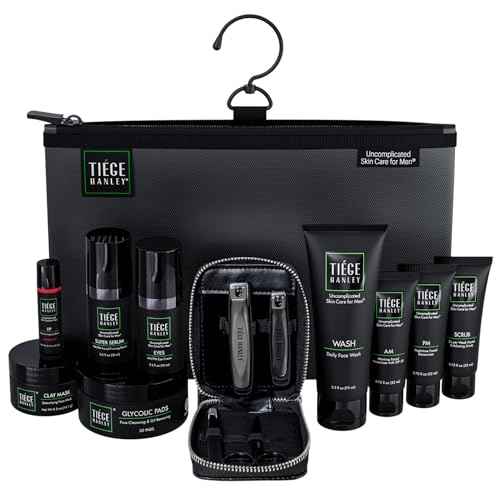 Tiege Hanley Skin Care Gift Box for Men, Platinum Gifting Skincare Set With Face Wash, Scrub, Am & PM Moisturizer, Eye Cream, Lip Balm, Clay Mask, Serum, & Glycolic Pads, Men¡¯s Skin Care, 11 Piece Set