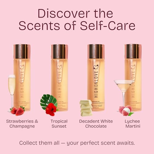 High On Love Natural Body Oil with Hemp Seed, Grape Seed, & Vitamin E Oil - Moisturizing Body Glow with a Non-Greasy, Glowy Finish (120 ml) (Strawberries & Champagne)