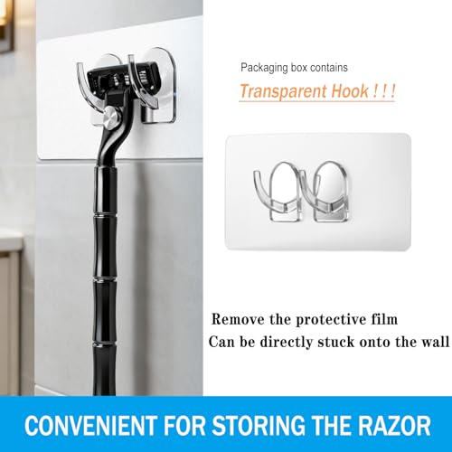 3-Blade Men Razor with Lubricating Strip & Pivoting Head - Safety Razor Blades Kit Includes 2 Handles, 12 Razor Blade Refills, Wall Hook & Cleaning Brush