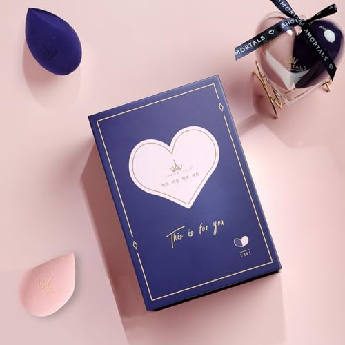 AMORTALS Heart Makeup Sponge Set - 2 Pcs Soft Beauty Sponges with Heart-Shaped Holder for Liquid Foundation, Cream, and Powder - Latex-Free Blending Sponge Kit for Valentine's Day Gifts for Women