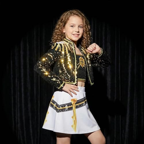 Kpop Black Gold Stage Costume Set for Girls