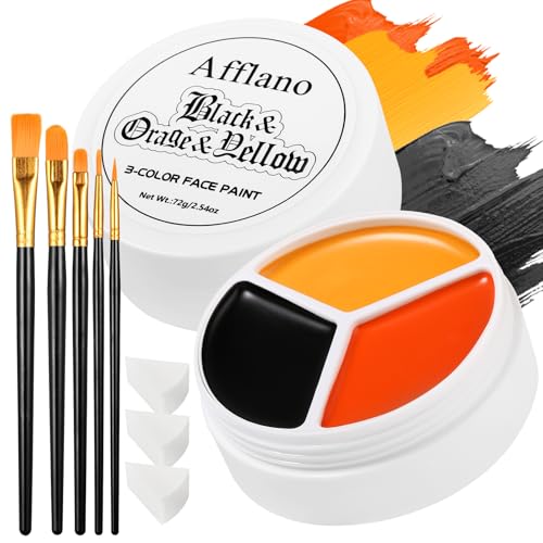 Black Orange Yellow Face Paint Kit - 10pc Halloween Makeup Set