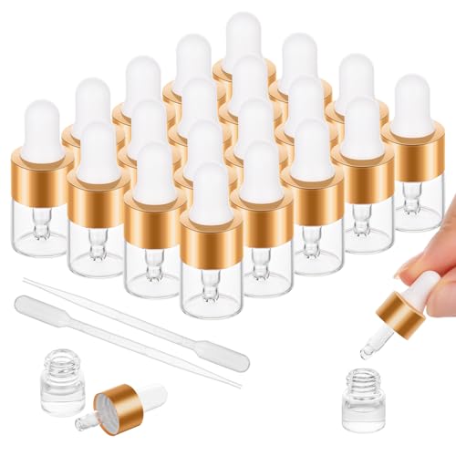 20 Pack 1ml Glass Dropper Bottles for Essential Oil & Cuticle