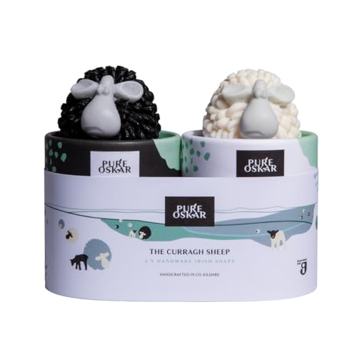 Set of 2 Handmade Irish Soap - Curragh Sheep Black and White Sheep, Natural Moisturizing Ingredients Cute Quirky Fun, Made in Ireland, Gift-boxed