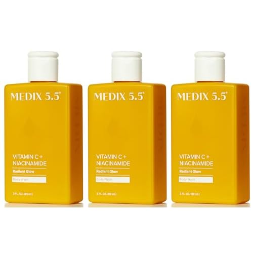MEDIX Radiant Glow Vitamin C Body Wash W/Niacinamide | Citrus Scented Gentle Body & Face Cleanser For Women, Men, Dry Skin, & Smoother-Looking Skin | Removes Dirt, Oil, & Impurities, 3PC Travel Size