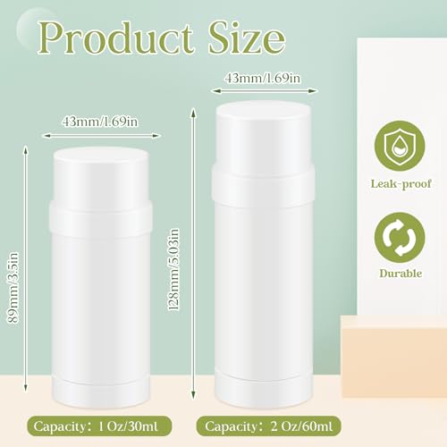 30 Pcs 60ml/2oz Empty Deodorant Containers Twist Up Filling Bottle Refillable Plastic Deodorant Holder Tube for Homemade Lipstick Sunscreen Balm Lotion Bar (White)