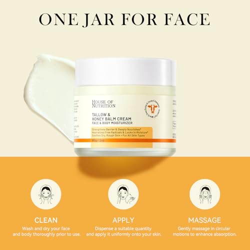Beef Tallow for Skin ? Grass-Fed Whipped Tallow and Honey Balm ? Deeply Nourishing Face & Body Moisturizer ? 100% Natural Barrier Repair Cream for Dry & Sensitive Skin, Unscented, 2 oz