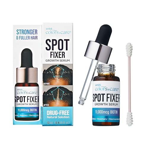 KISS Colors & Care Spot Fixer Growth Serum, Biotin & Caffeine-Infused Hair Treatment for Thinning Hair, Strengthens & Thickens, Nourishes Follicles, Fast-Absorbing, 12mL (0.4 fl. oz.)