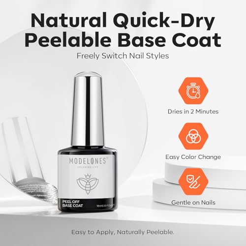 Modelones Non-UV Peel Off Base Coat for Gel Nails - Quick Dry, 10ml