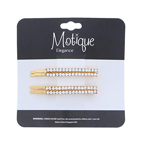 Clear Rhinestone Studded Hair Barette Bobby Pin Clip | 4 Count | Gold