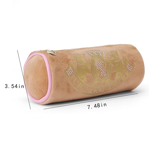 Juicy Couture Brown Makeup Bag Cosmetics Organizer Travel Essentials Cylinder Roll Gold Terroir Dog Rhinestone Crown Velour