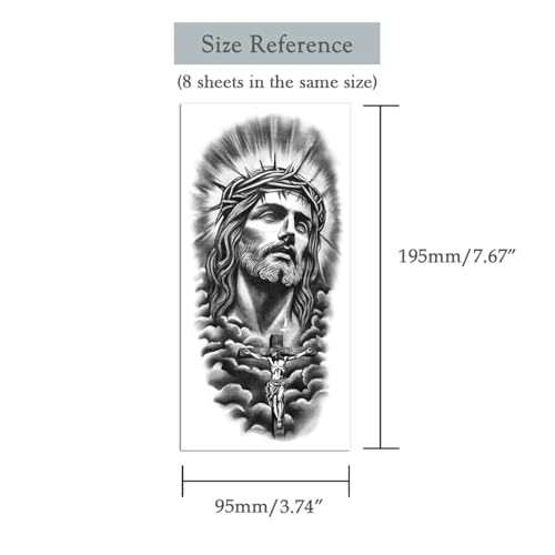 8 Sheets Waterproof Temporary Tattoo Stickers - Religious & Floral Designs
