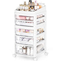 Clear Rolling Cart with 5 Drawers - Dust-Proof Storage for Makeup & Crafts