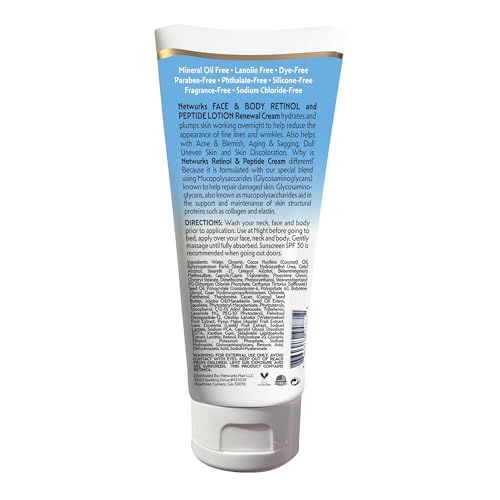 Retinol & Peptide Lotion, Renewal Night Cream for Face & Body to Help Reduce Blemishes & Appearance of Fine Lines & Wrinkles, 6 Fl Oz