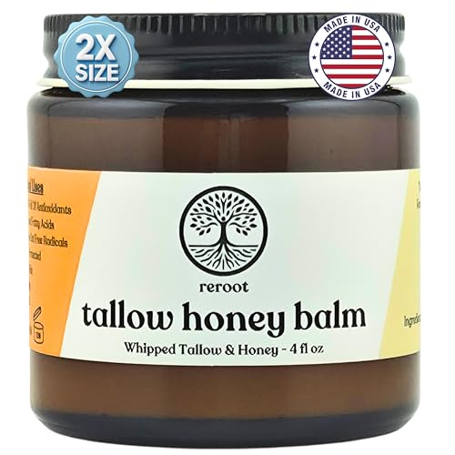 Beef Tallow Balm for Skin -2 Ingredients- Grass-Fed Grass-Finished Beef Tallow & Raw Honey for Skin - Unscented Beef Tallow Honey Balm for Face & Body - Sensitive Dry Skin Eczema Psoriasis Rosacea