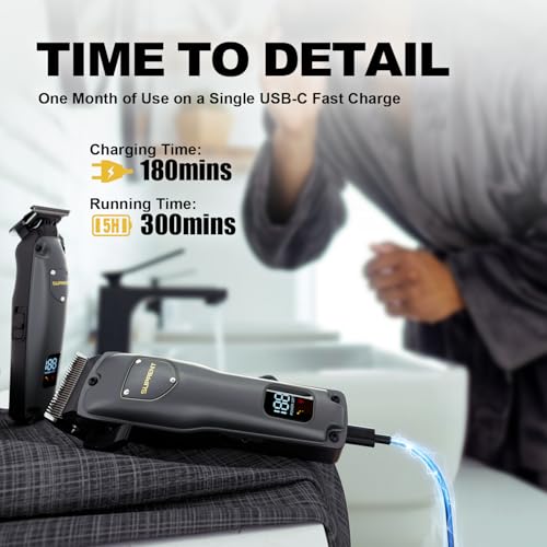 SUPRENT Cordless Hair Clippers for Men - USB-C Rechargeable Trimmer Kit