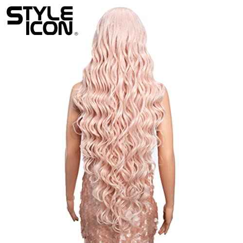 Style Icon 36" Lace Front Wigs Super Long Big Curl Pink Wigs With Baby Hair 130% Density Heat Resistant Fiber Synthetic Wig (36 Inch, PINK27)