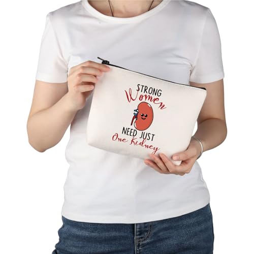 PWHAOO Kidney Donor Gift Strong Women Need Just One Kidney Makeup Bag Kidney Transplant Warrior Cosmetic Bag One Kidney Club Merch (Just One Kidney M)