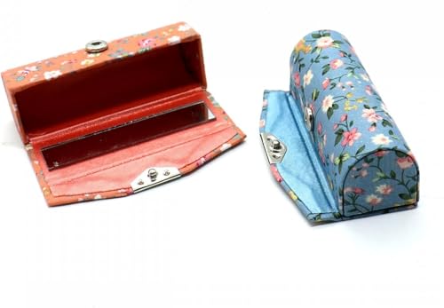 HUELE 4-Piece Floral Lipstick Case Organizer with Mirror, Travel Cosmetic Bag