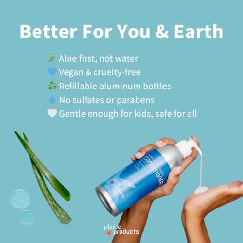 Plaine Products Eco-Friendly Shampoo and Conditioner - Rosemary, Mint, Vanilla - Sulfate Free, 16 oz (Refillable Bottles with Pumps)