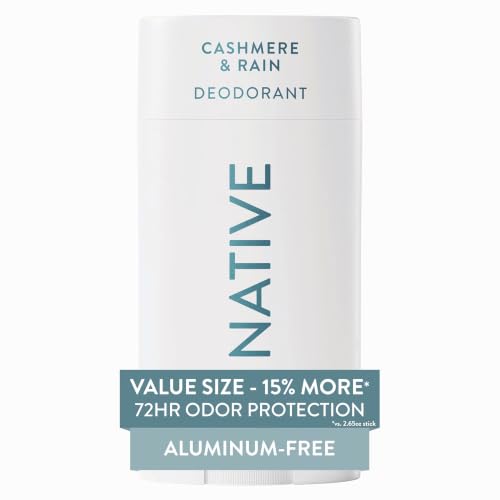 Native Aluminum Free Deodorant Stick - Cashmere & Rain Scent, 72H Odor Control, Large 3.1 oz for Women & Men