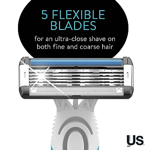 BIC Us. 5-Blade Unisex Disposable Razors For Men and Women, Lubrication Strip For a Smooth, Close Shave, 2-Count