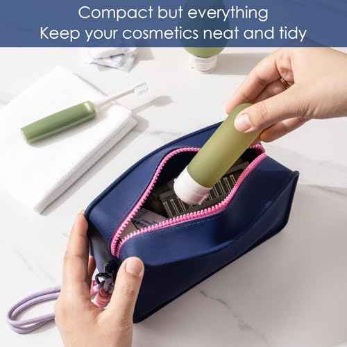 Travistar Silicone Travel Makeup Bag - Large Capacity Make Up Pouch Travel Makeup Organizer Bag Waterproof Toiletry Bag Portable Cosmetic Bag Cute Womens Brush Holder Bag with Zipper Closure Blue
