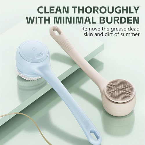 Electric Back Scrubber for Shower - IPX7 Waterproof Rechargeable Dual Handle Power Exfoliating Bath Brush with 3 Heads 2 Speeds for Cleansing, Exfoliating & Massaging Skin (Blue)