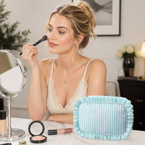 Kigeli Ruffle Makeup Bag - Large Waterproof Travel Cosmetic Pouch