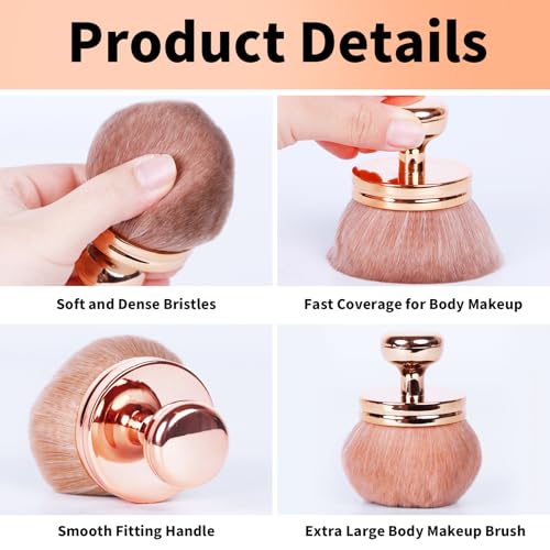 2Pcs Extra Large Body Makeup Brush, Self Tanning Blend Brush, 3 Inch Width Professional Kabuki Powder Brush Oval Face Leg Smudge Tool For Large Coverage Powder Foundation Blending Buffing