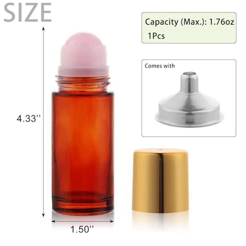 1.7oz Amber Glass Roll-On Bottles with Pink Crystal Rollerball