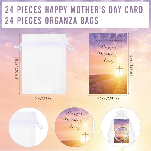 24 Sets Mother's Day Church Gifts Bulk Christian Compact Makeup Mirror Bible Verse Round Pocket Mirror with Gift Cards Organza Bags for Women