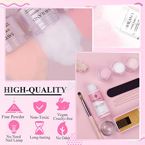Saviland Acrylic Nail Starter Kit - Clear, Pink & Nude Powder with Liquid