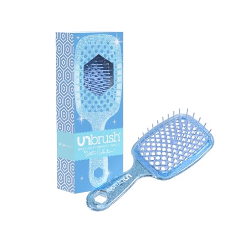 FHI Heat UNbrush Detangling Brush for Pain-Free Brushing on All Wet or Dry Hair Types — Durable DuoFlex Anti-Static Bristles, Lightweight Handle, Vented Hair Brush, Sapphire Blue