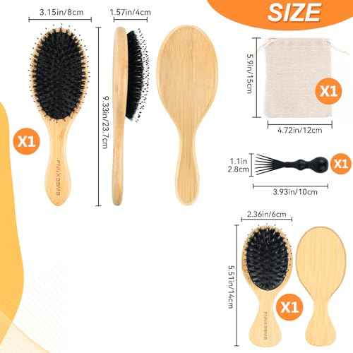 Boar Bristle Hair Brush 2PCS - Smoothes & Detangles All Hair Types, Boar & Nylon Bristle£¬Smooths Frizz and Prevents Breakage in Fine and Straight, for Women Men and Kids