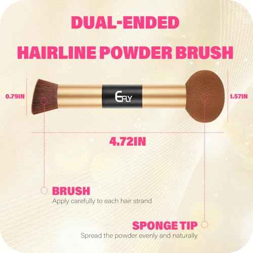 Dual-Ended Hair Makeup Brush - Precision Hairline Powder Brush With Sponge Tip For Seamless Blending - Root Touch Up & Hair Contour - Brown, 4.7 inch