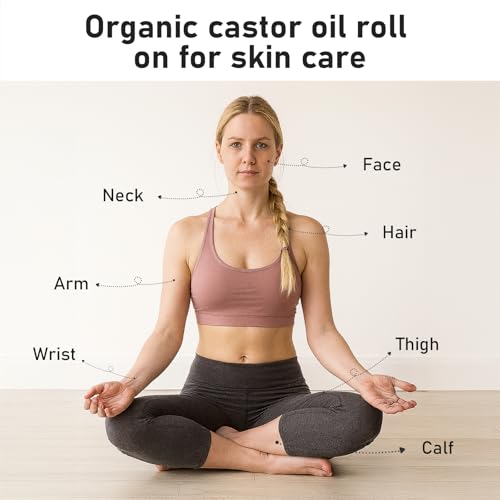 Organic Castor Oil Roll-On with Rose Quartz Roller | Cold-Pressed, Unscented, 1.7 fl oz