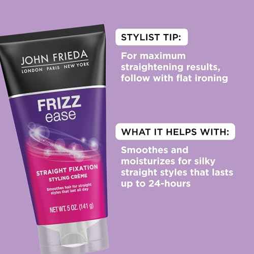 John Frieda Frizz Ease Straight Fixation Styling Cr?me, Straightens Frizzy Hair with Milk Protein & Almond Oil, Sleek, Shiny, Frizz-Free, ThermaGuard Heat Protection Against Damage, 5 Oz, Pack of 3