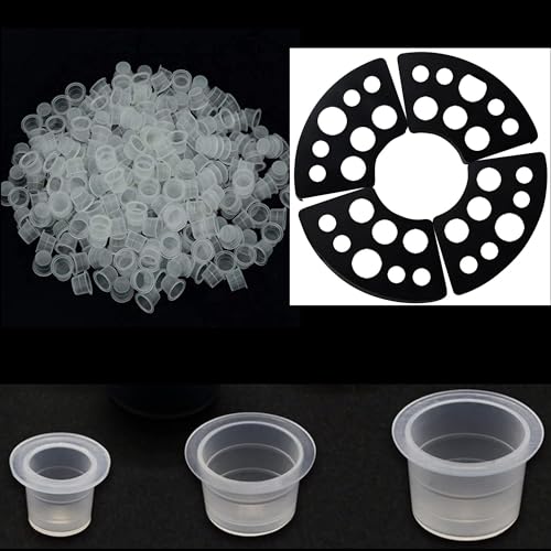 300pcs Tattoo Ink Cups Mixed with 4 Caps Holders,New Star Tattoo 100 Small 100 Medium 100 Large Tatto Pigment Caps +4 Cups Holders for Tattooing Ink Permanent Makeup Container Accessory