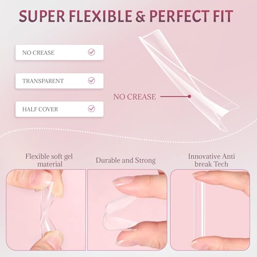 600PCS No C Curve Clear Acrylic Nail Tips - 12 Sizes XXXL