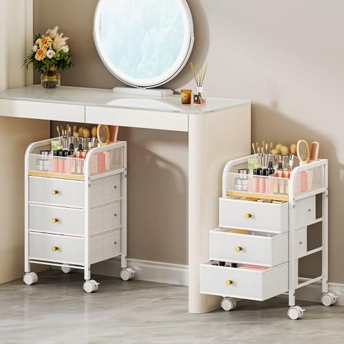 Rolling Makeup Organizer Cart with 9 Compartments & 3 Drawers