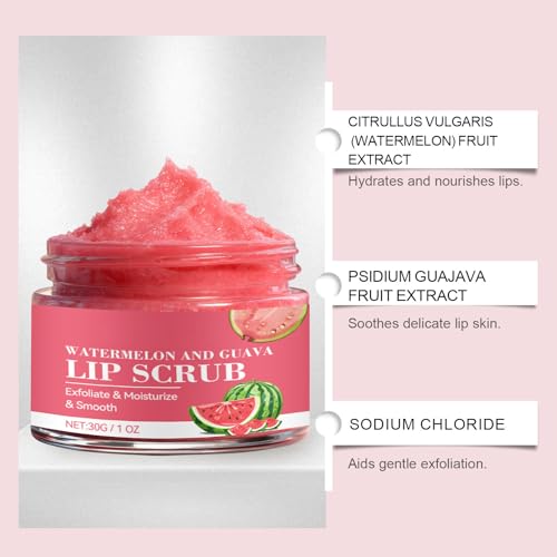 Watermelon Guava Lip Scrub – Sugar Exfoliator for Dry Lips, 30g